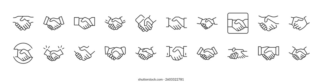Handshaking Picture Collection. Editable Stroke. Perfect for Infographics, Articles, Books, Flyers, Banners