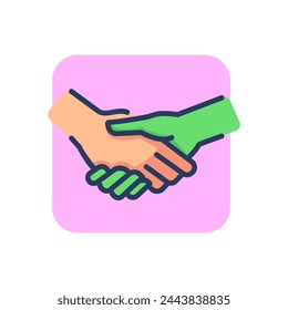 Das Symbol für dünne Linien beim Handshaking. Partner, Hilfe, Freundschaft, Outline-Zeichen. Abkommen und Kooperationskonzept. Vektor-Illustrations-Symbolelement für Webdesign und Apps