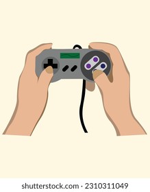 Hands-holding gaming controller joystick vector illustration
