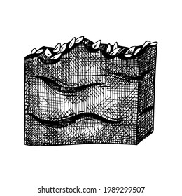 Ilustración de jabón aromático dibujada a mano. Dibujo vectorial de la barra de jabón dibujada a mano. Para una identidad de salón de belleza, baño o spa. Cosméticos de época y elementos de diseño de perfumería