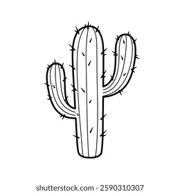 Hand-Sketched Cactus Line Art Vector, Simple Monochrome Desert Plant Illustration, Minimalist Succulent for Botanical, Nature, Western, and Southwestern Aesthetic Designs