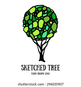 Handsketched decorative ornate tree logo template. Cute nature decoration element