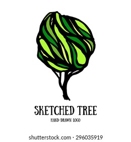 Handsketched decorative ornate tree logo template. Cute nature decoration element.