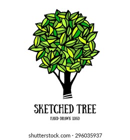 Handsketched decorative ornate tree logo template. Cute nature decoration element.