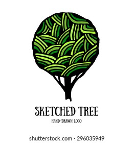 Handsketched decorative ornate tree logo template. Cute nature decoration element.