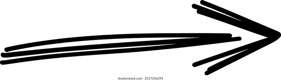 Hand-sketched directional arrow, ideal for illustrating movement, directions, navigation, and creative design projects with a personal touch