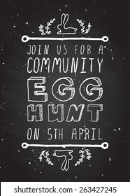 Hand-sketched easter typographic element on chalkboard background. Easter Egg Hunt. Suitable for print and web 