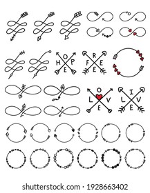 hand-sketched elements wreath arrow hand drawn vector calligraphic elements circle arrows