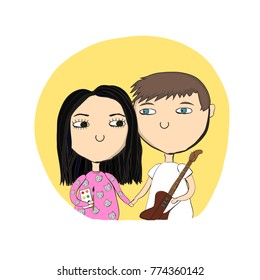 Hand-sketched illustration of couple in love