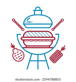 Hand-sketched outline of a classic American BBQ grill – retro cookout design for 4th of July celebrations