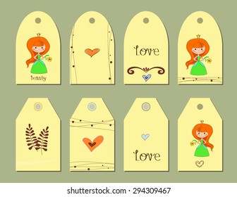 Hand-sketched templates with little a princess, girl, bride, heart. Wedding invitation, congratulations, beauty salon. Suitable for ads, invitations, signboards, business  card, and web banner designs.