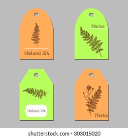 Hand-sketched templates with wildflowers, grasses, leaves and decorative elements.  Eco, wood, nature, health, natural, seasons. Suitable for ads, invitations, signboards, business  card