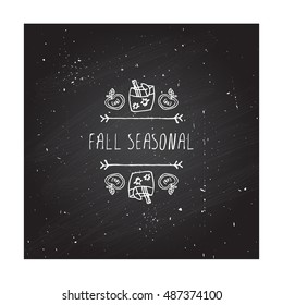 Hand-sketched typographic element with apple, apple cider and text on chalkboard background. Fall seasonal