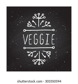 Hand-sketched typographic element.  Veggie product label on chalkboard. Suitable for ads, signboards, packaging and identity and web designs.