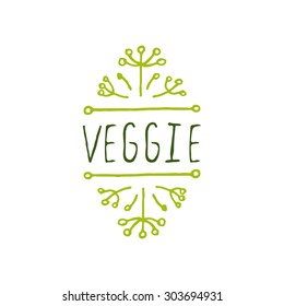 Hand-sketched typographic element.  Veggie product label on white background. Suitable for ads, signboards, packaging and identity and web designs.