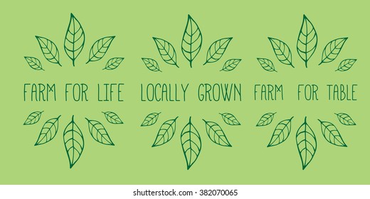 Hand-sketched typographic elements. Farm product labels. Suitable for ads, signboards, packaging and identity and web designs. Farm for life. Farm to table.