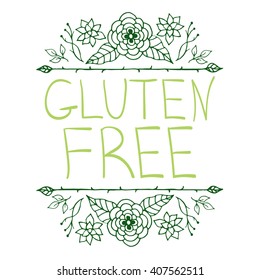 Hand-sketched typographic elements. Farm product labels, restaurant labels for organic, natural, eco or bio products isolated on white background. Handwritten words - gluten free.