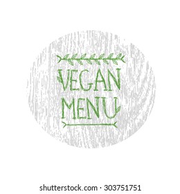 Hand-sketched typographic elements on white background. Vegan menu. Spring menu. Veggie food. Restaurant labels. Suitable for ads, signboards, menu and web banner designs. Vector background.