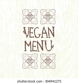 Hand-sketched typographic elements on white background. Vegan menu. Spring menu. Veggie food. Restaurant labels. Suitable for ads, signboards, menu and web banner designs. Vector background.