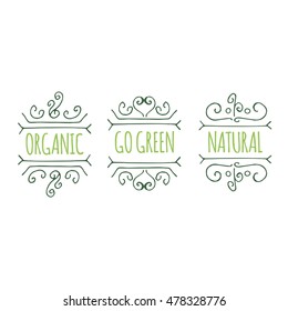 Hand-sketched typographic elements. Vegan product labels. Suitable for ads, signboards, packaging and identity and web designs. Organic, go green, natural.