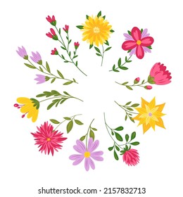 Handsketched vector collection of spring and summer abstract stylized flowers. Modern floral illustration, botanical clipart. Flourish design elements. Spring mood, summer vibe.
