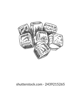 Ilustración vectorial dibujada a mano de cubos de hielo, ideal para bebidas refrescantes y bebidas frías.