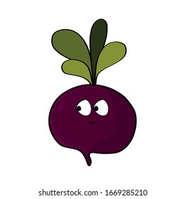 Handsketched violet beet. Vector cartoon character.