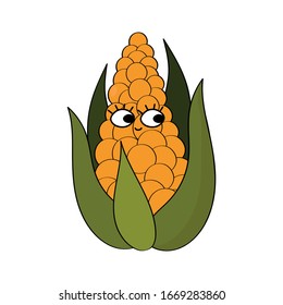 Handsketched yellow corn. Vector cartoon character.