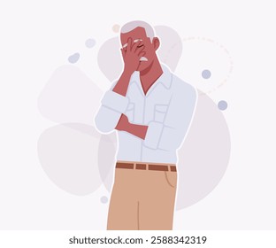 Handsome active senior mature man, elder businessman face palm pose. Old experienced male, grey hair, moustache, older business owner. Vector flat style cartoon illustration on creative background