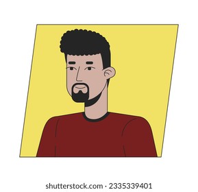 Handsome adult hispanic man with black beard flat color cartoon avatar icon. Editable 2D user portrait linear illustration. Isolated vector face profile clipart. Userpic, person head and shoulders