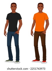 handsome African American man in casual clothes. Smiling young black man wearing jeans and t-shirt. Isolated on white.