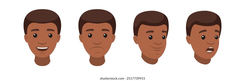 Bonito Homem Afro-Americano Personagem Face Demonstrando Emoção Vetor Ilustração Set