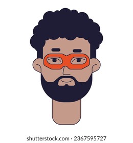 Handsome african american man in mask flat line color vector character head. Editable cartoon avatar icon. Face emotion. Young brunette man simple cartoon spot illustration for web graphic design