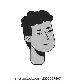 Handsome african american schoolboy with curly hair monochrome flat linear character head. Editable outline hand drawn human face icon. 2D cartoon spot vector avatar illustration for animation