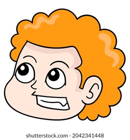 gut aussehend auf orangefarbenem Hufenkopf, Vektorgrafik Karton Emoticon. Symbolzeichnung