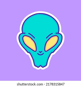 Handsome alien head illustration, with soft pop style and old style 90s cartoon drawings. Artwork for street wear, t shirt, patchworks; for teenagers clothes.