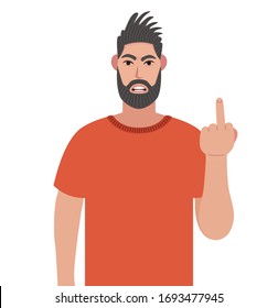 Mit einem bösen Mann, der die Mittelfinger zeigt. Obszöne Geste. Vektorillustration im Cartoon-Stil.