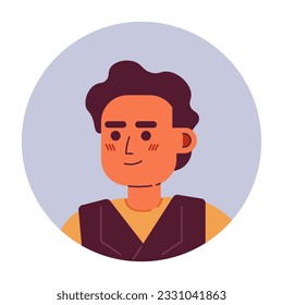 Handsome arabian man semi flat vector character head. Brunette curly hair. Editable cartoon avatar icon. Face emotion. Colorful spot illustration for web graphic design, animation
