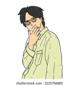Un tipo asiático guapo con gafas aisladas en ilustraciones modernas del vector de fondo blanco
