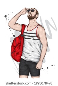 Handsome athletic guy in stylish clothes. Fashion and style, clothing and accessories.