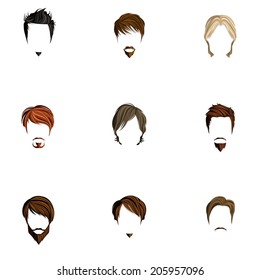 Handsome attractive man male head colored silhouettes avatars set with haircut styles isolated vector illustration