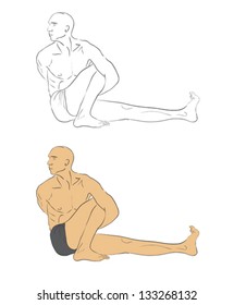 handsome bare-chested man doing yoga