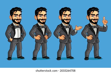 Handsome Bearded Business Man in Suit Cartoon Mascot