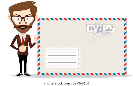 Handsome Bearded Businessman In Formal Suit Holding An Envelope With A Letter.