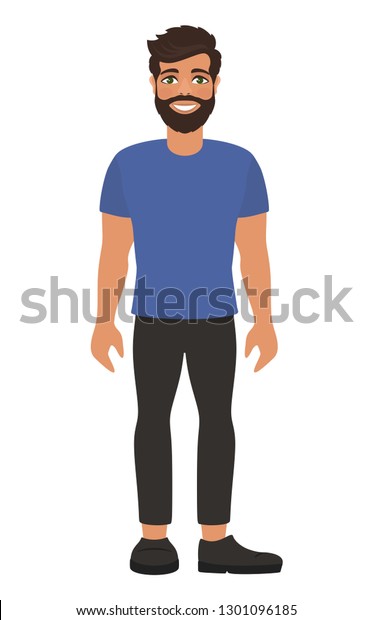 Handsome Bearded Man Blue Tshirt Dark Stock Vector Royalty