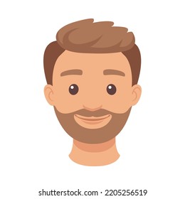 Handsome Bearded Man Character Smiling Face Demonstrating Emotion Vector Illustration