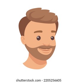 Handsome Bearded Man Character Smiling Face Demonstrating Emotion Vector Illustration