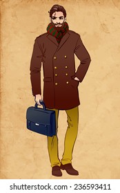 Handsome bearded man in a coat