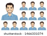 Handsome bearded man with different facial expressions set vector illustration isolated