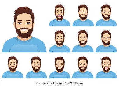 Vector Portrait Of Serious Bearded Man Wearing Hat Looking Away